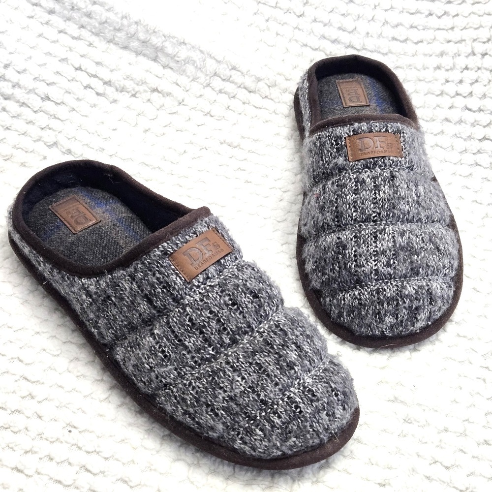 DF by Dearfoams Slippers Mens 7 - 8 Mule‎ Gray Clogs Comfort Cozy Sweater Knit